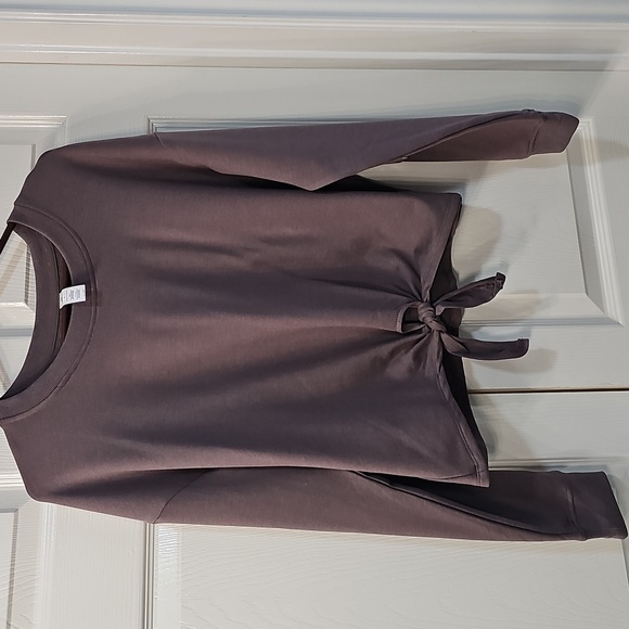 NWT 90 DEGREE BY REFLEX Brushed Terry Tie Hem Pullover Mocha Large - Picture 3 of 13